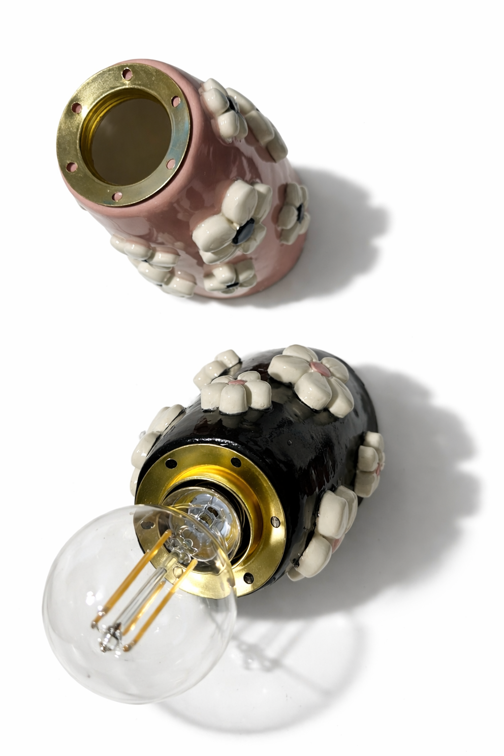 Lampada in Ceramica Con Fiori Nera