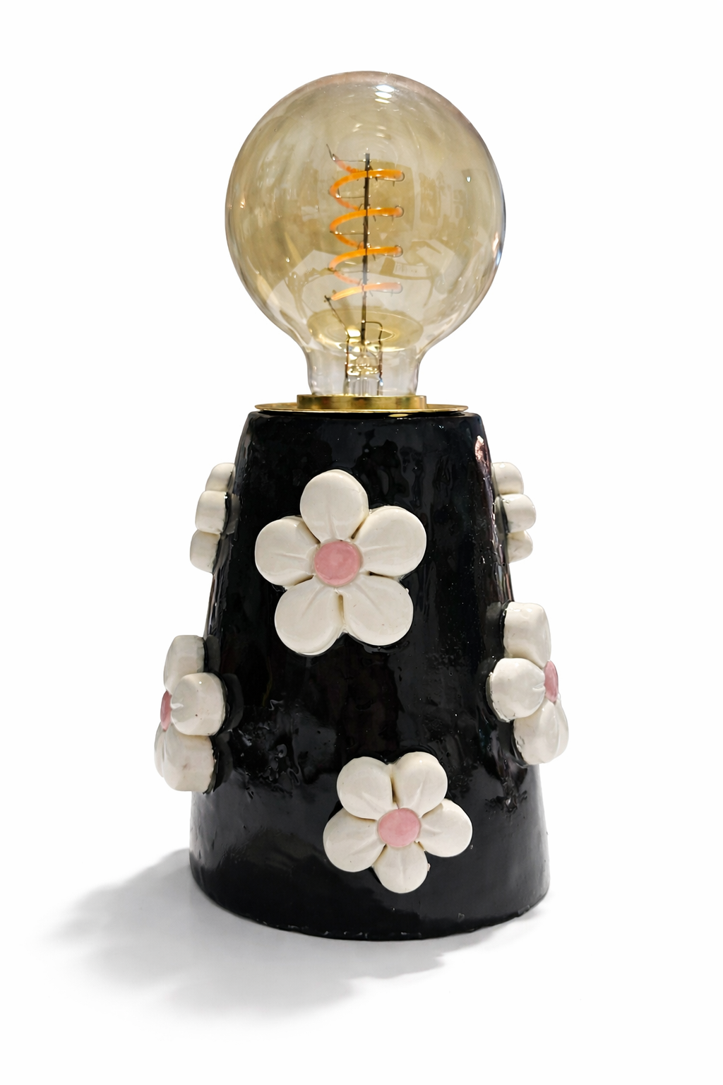 Lampada in Ceramica Con Fiori Nera