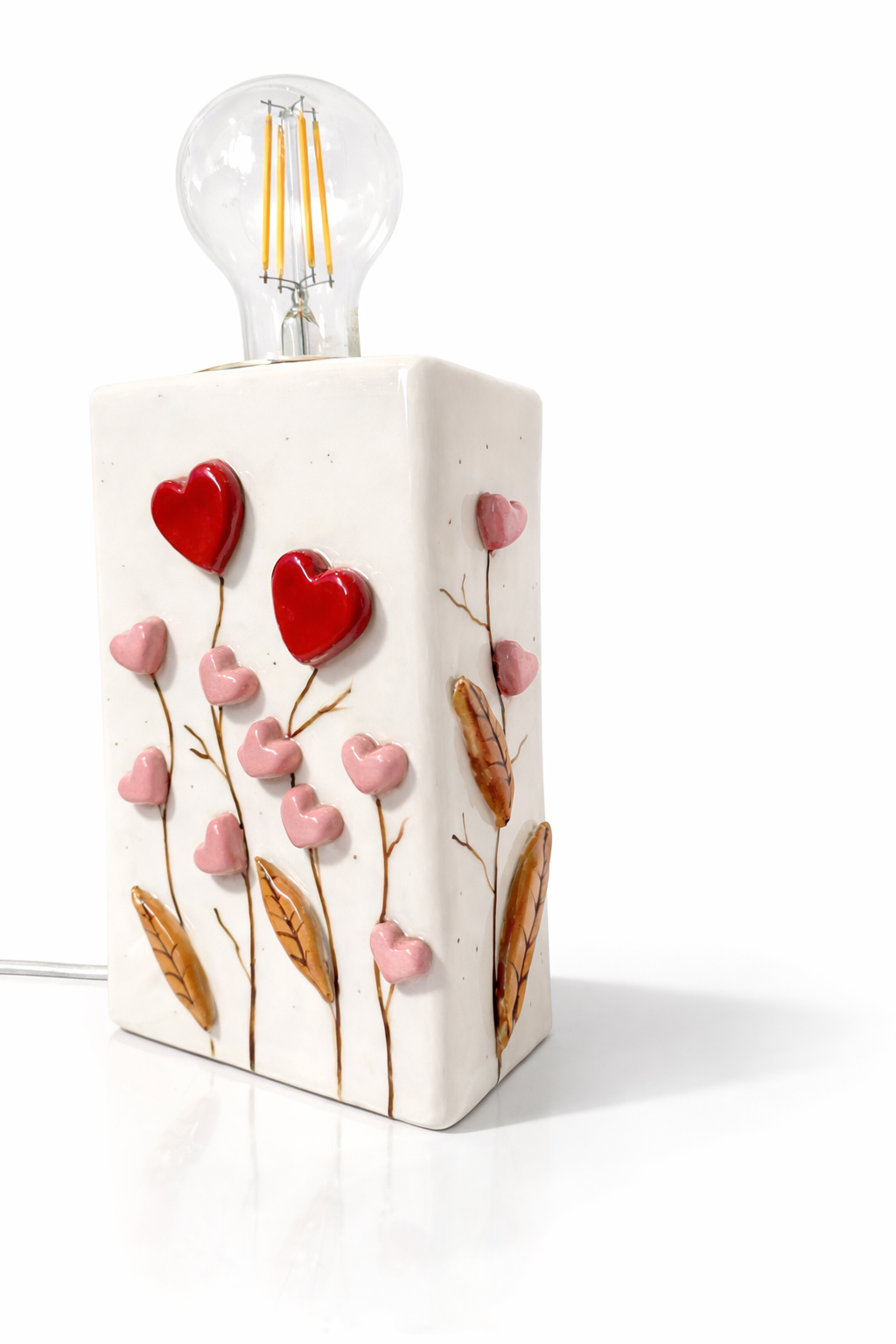 Lampada in Ceramica Con Cuori e Foglie