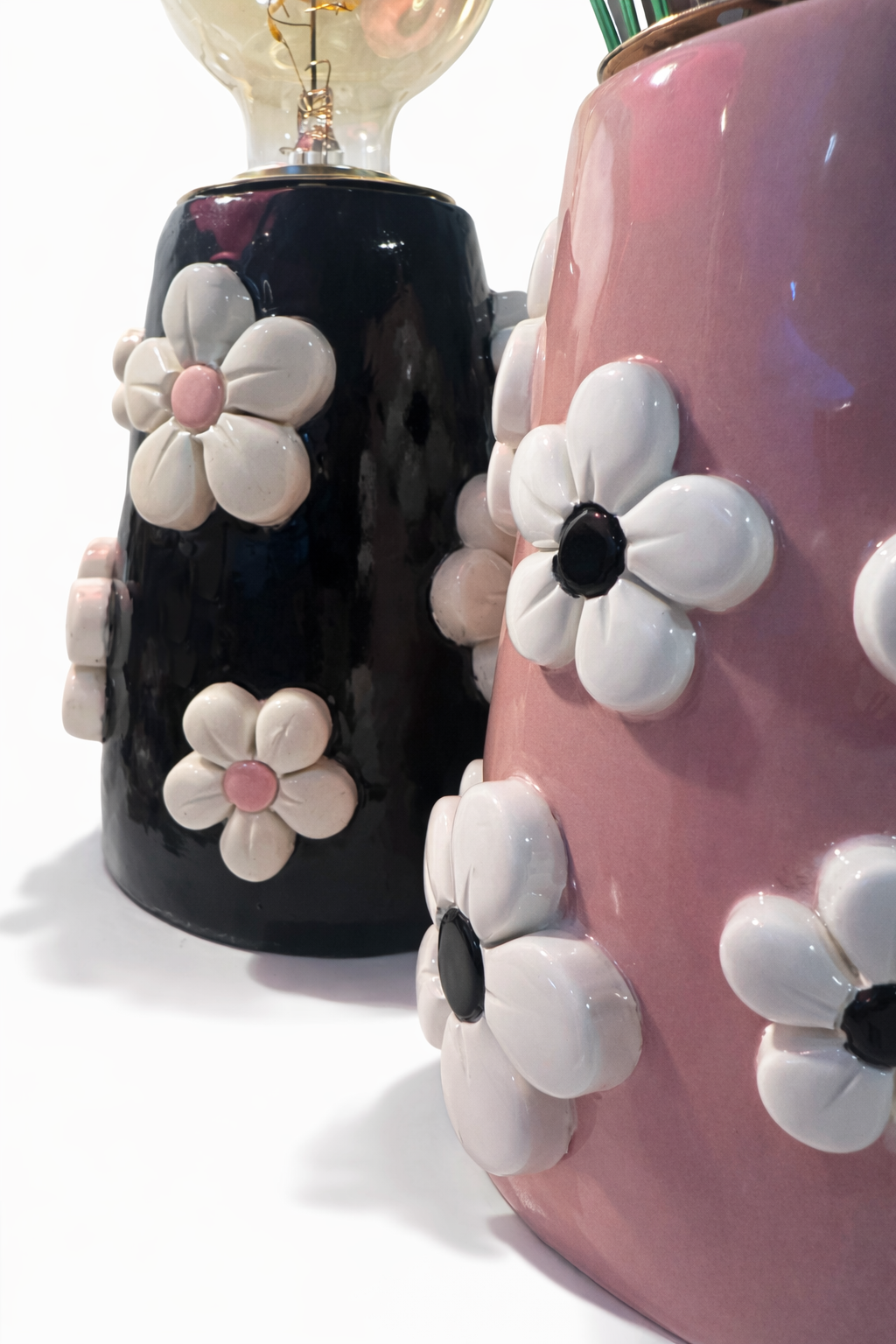 Lampada in Ceramica Con Fiori Nera